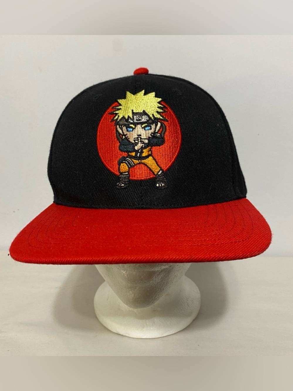 Naruto Uzumaki Snapback Hat Red Black Embroidered Chibi Ninja Anime